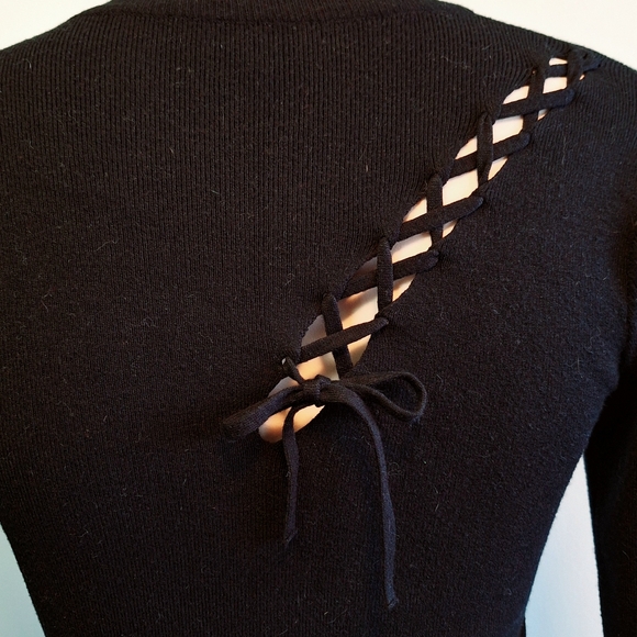 2️⃣9️⃣/4️⃣ Black knits long sleeve slit lace tie top - Picture 6 of 6